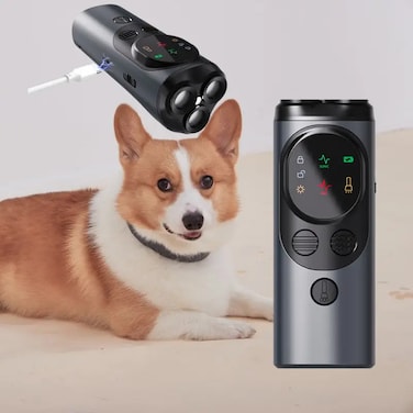 جهاز طرد الكلاب مع ضوء LED، جهاز منع نباح الكلاب مع ثلاثة أجهزة إرسال صوتية - جهاز تدريب الكلاب طويل الأمد ومستلزمات الجراء للتحكم في السلوك