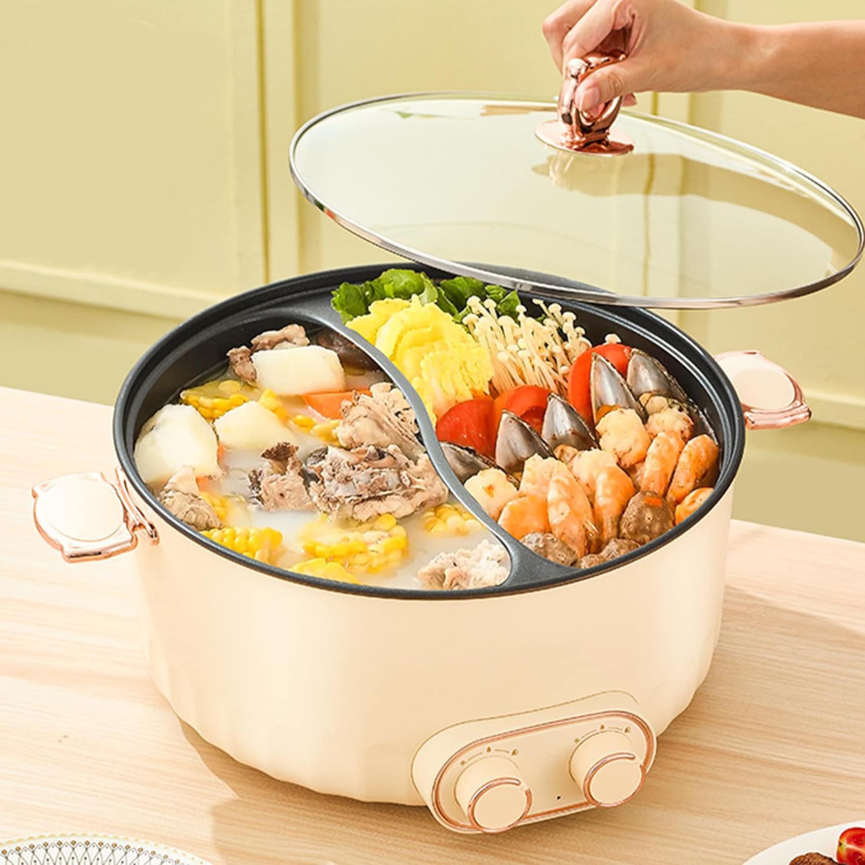 Hot Pot Electric, 2 In 1 Electric Grill With Hot Pot, Multifunctional Indoor Teppanyaki Grill/Korean BBQ/Shabu Shabu Hot Pot, Separate Temperature Control,3.6L Capacity For 2-10 People