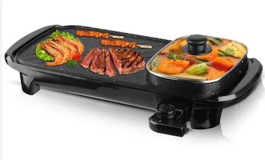 Customized Homemade BBQ Grill &ndash; Smokeless Indoor Electric BBQ Grill with Hot Pot   Non-Stick, Adjustable Temperature for BBQ, Shabu Shabu, Steaks
