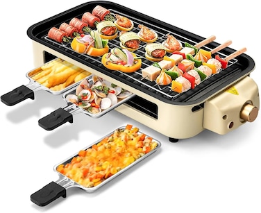 Removable Temperature Control Electric Griddle &ndash; Raclette Table Grill, 1500W with 3 Paddles &amp; Spatulas &ndash; Perfect for Family Gatherings, BBQs, 
