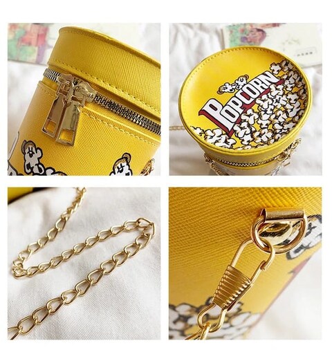 Popcorn Drink Cylinder Shoulder Bag &ndash; PU Leather Chain Crossbody Bucket Bag for Women, Stylish and Unique Personality Purse for Young Girls