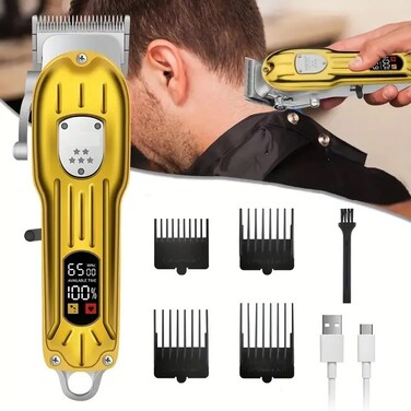 Professional Hair Trimmer Cutter Machine for Men, Cordless Haircut Kit with LED Display, Low Noise Wireless Clippers for Barbers and Home Use