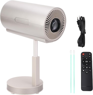 جهاز عرض صغير   جهاز عرض أفلام عالي الدقة 4K 1080P مع التحكم الصوتي الذكي بالذكاء الاصطناعي   حامل مخفي، رأس دوار 90 درجة، شبكة WiFi 2.4G/5G، صوت محيطي ثلاثي الأبعاد