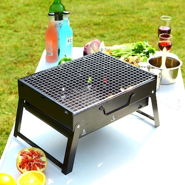 شواية الفحم المحمولة للشواء   شواية شواء خارجية صغيرة الحجم للتخييم والنزهات   مثالية لـ 3-5 أشخاص، حجم صغير، مثالية للطهي والشواء في الهواء الطلق