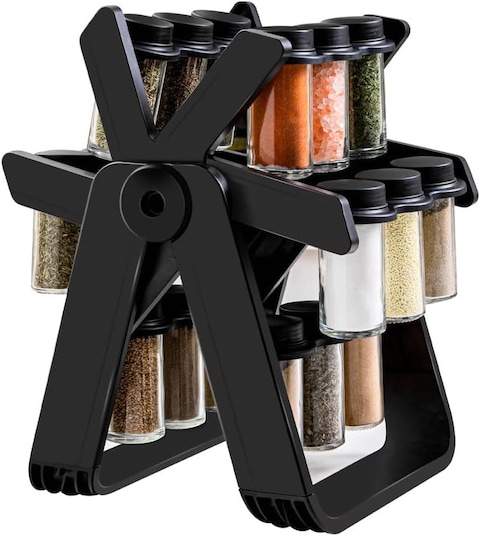 Efficient Spice Rack Set with Ferris Wheel Design   18 Jars, Sticker Labels &amp; Funnel for Easy Organization   Convenient Kitchen Spice Organizer