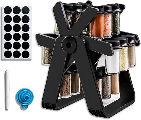 Efficient Spice Rack Set with Ferris Wheel Design   18 Jars, Sticker Labels &amp; Funnel for Easy Organization   Convenient Kitchen Spice Organizer