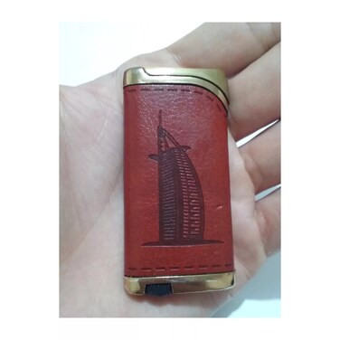 ولاعة فاخرة مقاومة للرياح تعمل بالبوتان مع جلد بتصميم برج العرب في دبي – إشعال كهربائي، شعلة غاز قابلة لإعادة التعبئة، محمولة وأنيقة للسفر