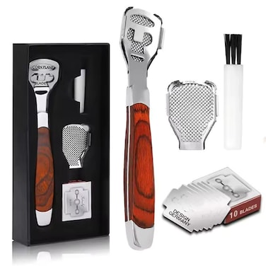مجموعة أدوات احترافية لإزالة مسامير القدمين - ماكينة حلاقة القدم، مكشطة، مقشر الجلد الميت، مبرد، مقص الذرة والبشرة - تنعيم الكعبين المتشققين