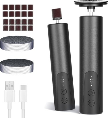 Rechargeable Electric Callus Remover for Feet - 2-in-1 Foot File &amp; Pedicure Tool, Professional Electric Foot File with 20 Sandpaper Discs, 20 Nail Drill Bits 
