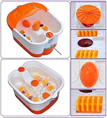 Electric Foot Spa Pedicure Massager with Heated Bath   Motorized Massage Rollers, Vibration, Bubble Therapy, Temperature Control