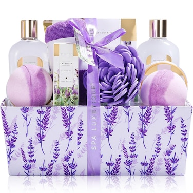 Spa Luxetique Lavender Home Spa Kit for Women &ndash; 12pc Relaxing Bath Set with Bubble Bath, Shower Gel, Bath Salts, Essential Oil, and More &ndash; Perfect Holiday Gift