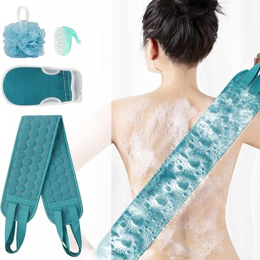 مقشر الظهر للاستحمام – مجموعة مقشر الجسم 3 في 1 مع قفاز استحمام وإسفنجة لوفا ومقشر تنظيف عميق لبشرة ناعمة ومنتعشة