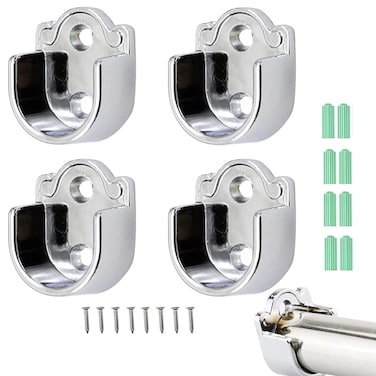 4 Pcs Closet Rod End Support &ndash; Heavy Duty Stainless Steel Closet Pole Sockets with Screws, Flange Rod Holders for Shower Curtains, Hanging Rods