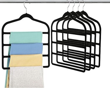Velvet Pants Hangers &ndash; Space-Saving Closet Organizer, Multi-Layer Hanger for Pants, Jeans, Leggings, and Scarves with 360&deg; Swivel Hook &ndash; Non-Slip Velvet Finish
