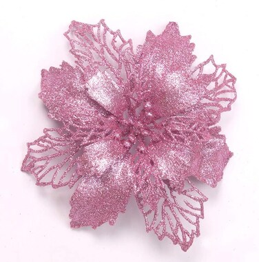 Bossel Baubles Set of Fake Poinsettia Flowers - Artificial Christmas Decorations, Rose Gold Poinsettia Baubles for Christmas Tree, Holiday Party Decor