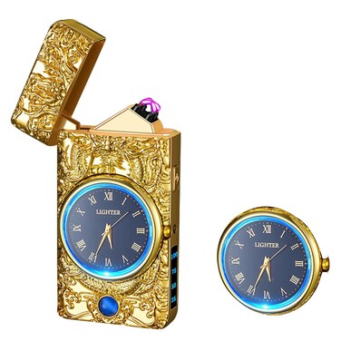 ولاعة بلازما كهربائية مزدوجة القوس، قابلة لإعادة الشحن عبر USB مع شاشة عرض للبطارية، ولاعة رائعة مع ساعة ومصباح يدوي - هدية فريدة للرجال والنساء