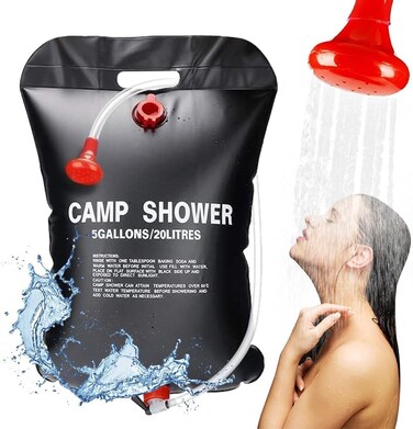 Solar Camping Shower Bag, Portable  Travel Shower Bag &ndash; Solar Heated 45&deg;C Hot Water, Lightweight, Foldable Outdoor Shower