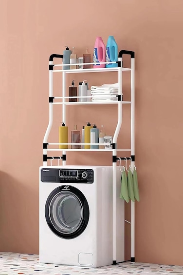3 رفوف لتوفير المساحة في الحمام - رف غسالة فوق المرحاض، منظم تخزين حامل زاوية الحمام، رف برج للحمام، غرفة الغسيل