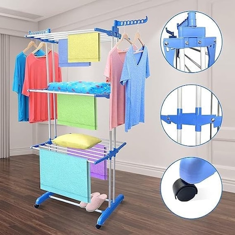 3-Layer Clothes Drying Rack, Heavy Duty Folding Clothes Hanger with Adjustable Wings &ndash; Indoor &amp; Outdoor Use, Double 3-Layer Cloth Drying Stand