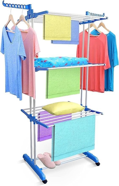 3-Layer Clothes Drying Rack, Heavy Duty Folding Clothes Hanger with Adjustable Wings &ndash; Indoor &amp; Outdoor Use, Double 3-Layer Cloth Drying Stand