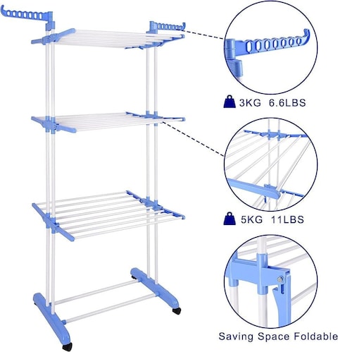 3-Layer Clothes Drying Rack, Heavy Duty Folding Clothes Hanger with Adjustable Wings &ndash; Indoor &amp; Outdoor Use, Double 3-Layer Cloth Drying Stand