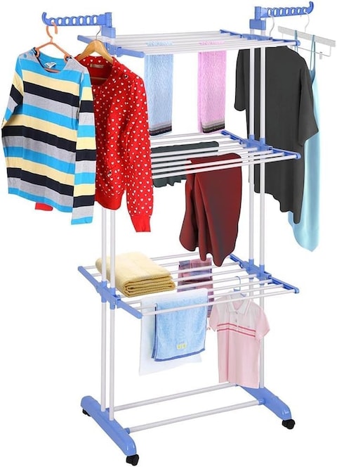 3-Layer Clothes Drying Rack, Heavy Duty Folding Clothes Hanger with Adjustable Wings &ndash; Indoor &amp; Outdoor Use, Double 3-Layer Cloth Drying Stand