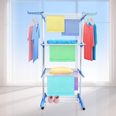 3-Layer Clothes Drying Rack, Heavy Duty Folding Clothes Hanger with Adjustable Wings &ndash; Indoor &amp; Outdoor Use, Double 3-Layer Cloth Drying Stand