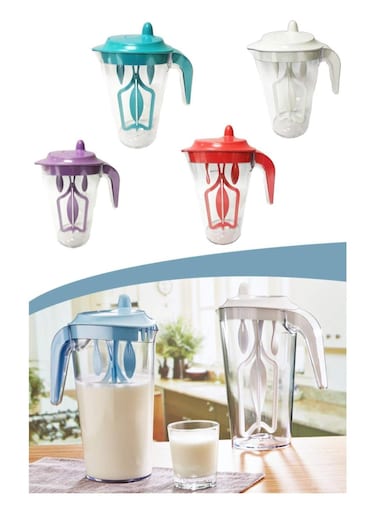 Trendy Mixer Pitcher Shaker - 2.2L Hand Mixer Jug for Eggs, Cream, Milkshakes, Coffee, Tea, Buttermilk &amp; Lassi   Clear Plastic with Multi-Color Lid   Kitchen Tool