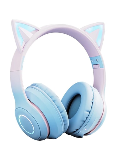 سماعات رأس بلوتوث للأطفال على شكل أذن قطة للبنات - سماعة ألعاب سلكية ولاسلكية قابلة للطي مع ميكروفون وعصابة رأس قابلة للتعديل، مناسبة للمراهقين والأطفال الصغار