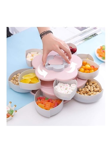 صينية دوارة للوجبات الخفيفة مع صينية فواكه مزدوجة على شكل قلب و10 حاويات حلوى مقسمة   منظم تخزين الطعام مع حاملات الهاتف للمكسرات والحلوى والفواكه المجففة