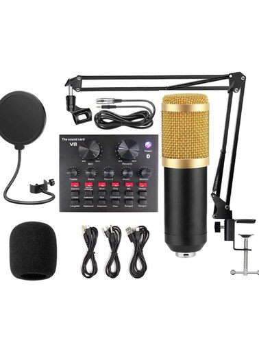 Microphone Kit with V8 Sound Card - Professional Condenser Microphone Bundle for Studio Recording, Broadcasting, and Mobile Live Streaming