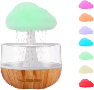 مرطب هواء وناشر رائحة Raincloud - 13.5 أونصة سائلة (400 مل)، 7 مصابيح LED، سطوع قابل للتعديل، ضوء ليلي ومؤقت، موزع هادئ للزيوت العطرية