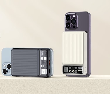 Wireless Magnetic Power Bank 10000mAh &ndash; Mini Portable Charger with Strong Magnetic Grip, USB-C &amp; USB-A Fast Charging, Magsafe Compatible Battery Pack