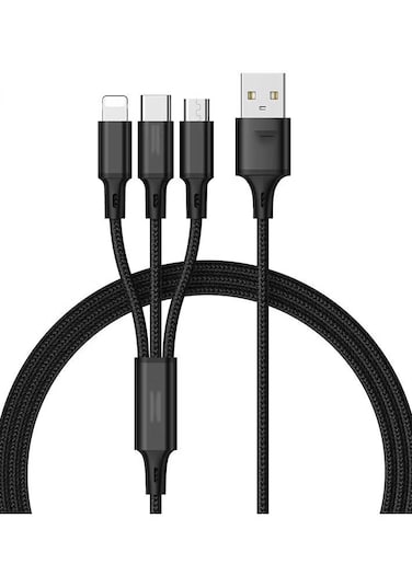 3-in-1 Fast Charging Cable, 1.2M Nylon Braided Multi-Charger Cord, USB to Type-C, Lightning &amp; Micro USB, Universal Charging Cable  (Black)
