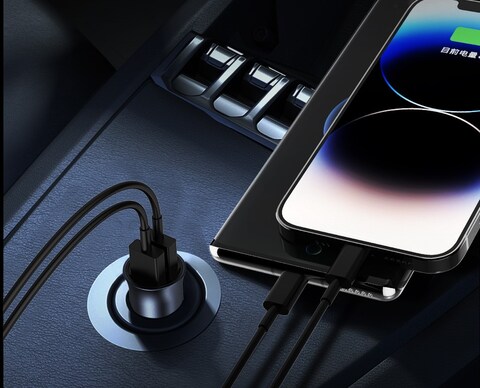 USB A Car Charger Adapter 24W Dual Port 12-24V - Lighter USB A Charger for Auto Fast Charging for iPhone Pro Max, iPad Pro, Samsung Galaxy, Xiaomi - Grey
