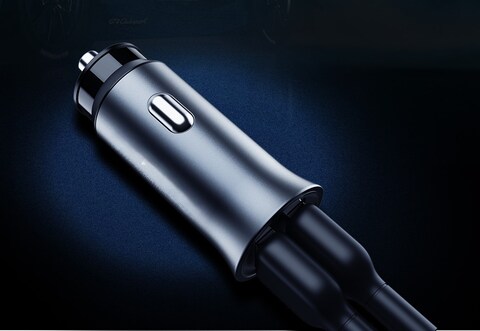 USB A Car Charger Adapter 24W Dual Port 12-24V - Lighter USB A Charger for Auto Fast Charging for iPhone Pro Max, iPad Pro, Samsung Galaxy, Xiaomi - Grey

