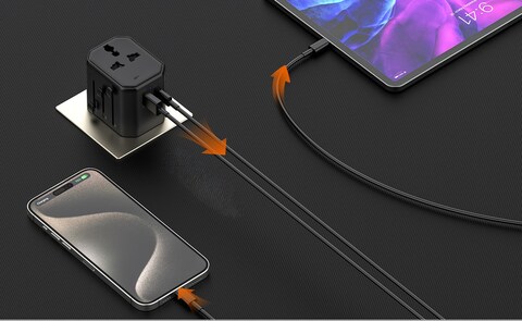 محول شاحن حائط بمنفذين USB - 2 منفذ USB، شحن سريع، خرج 2.4 أمبير، تصميم صغير الحجم، متوافق مع iPhone وiPad وSamsung وAndroid - أسود