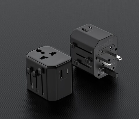 محول شاحن حائط بمنفذين USB - 2 منفذ USB، شحن سريع، خرج 2.4 أمبير، تصميم صغير الحجم، متوافق مع iPhone وiPad وSamsung وAndroid - أسود