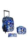 Kids School Trolley Backpack Set, 3 Pieces, 16.5 Inch Rolling Bag with Lunch Box and Pencil Case (Black Blue Print Design, 16.5 Inch)