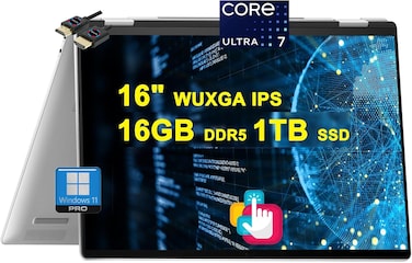 HP Envy x360 2-In-1 AI PC Laptop, 16&quot; WUXGA Touch, Intel 12-Core Ultra 7 155U (&gt;i7-1335U), 16GB DDR5 1TB SSD, Backlit Thunderbolt Poly Studio Privacy Camera Win11 With DLCA Accessory