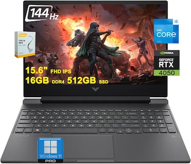 HP لابتوب العاب فيكتوس بشاشة FHD IPS 15.6 انش 144Hz ومعالج انتل ثماني النواة i5-13420H (>i7-12650H) وDDR4 16GB وSSD 512GB وبطاقة جيفورس RTX 4050 6GB واضاءة خلفية USB-C وشحن سريع وويندوز 11 برو وملحقات
