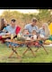 Folding Picnic Table, Roll-Up Aluminum Camping Table with Wood Grain, Portable Low Height Beach Table with Carry Bag for Camping, Picnic, BBQ &amp; Hiking, Easy Assembly