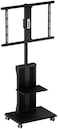 Radiotronics TV Stand Dynamic Swivel & Tilt, Floor TV Stand Trolley for 32” to 75” LCD LED Flat Curved Screen Tilt Height Adjustable TV Stand Mounted with 4 Wheels, Media Shelves Management – Black
