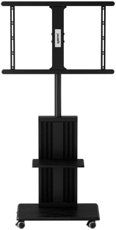 Radiotronics TV Stand Dynamic Swivel & Tilt, Floor TV Stand Trolley for 32” to 75” LCD LED Flat Curved Screen Tilt Height Adjustable TV Stand Mounted with 4 Wheels, Media Shelves Management – Black