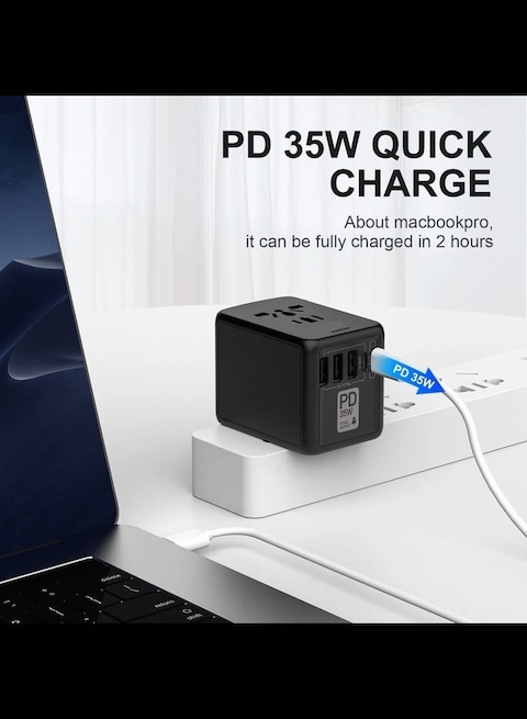 All in One 3 USB 2 Type-C Worldwide AC Power Wall Charger Plug EU UK AUS Asia Universal Travel Adapter 35W PD Super
