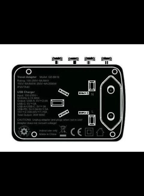 All in One 3 USB 2 Type-C Worldwide AC Power Wall Charger Plug EU UK AUS Asia Universal Travel Adapter 35W PD Super