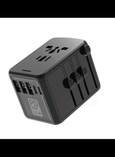 All in One 3 USB 2 Type-C Worldwide AC Power Wall Charger Plug EU UK AUS Asia Universal Travel Adapter 35W PD Super