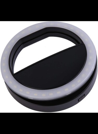 Mobile Phone Clip Selfie LED Automatic Flash For Cell Phone Smartphone Round Portable Selfie Flashlight Mini Camera Flashlight &ndash; Black