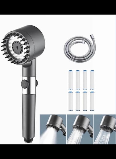High Pressure Handheld Shower head with filters-3 Spray Mode &amp; Detachable Spray Gun Mode,with Scalp Massager Shampoo Brush,for Dry Hair &amp; Skin high pressure shower heads.