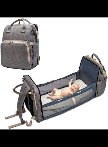 Baby Diaper Backpack, Large Diaper Bag, Waterproof Convertible Multi-Functional Travel Backpack With Strap, Nappy Changing Pad, Gray